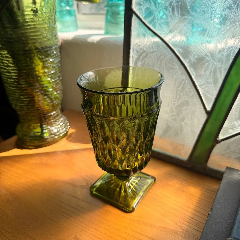 Vintage Green Glass Glassware Goblet